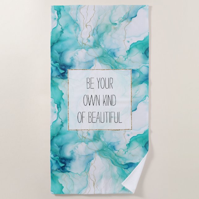 Serviette De Plage Marbre blanc d'or Aqua Mint (Devant)