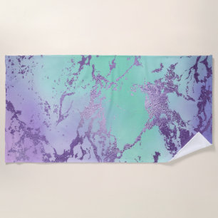 Serviette De Plage Marbre chic Lavande violet et vert menthe