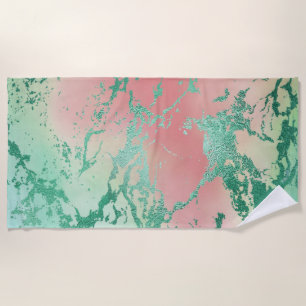 Serviette De Plage Marbre cool Jolie Pastel Coral et Green Ombre