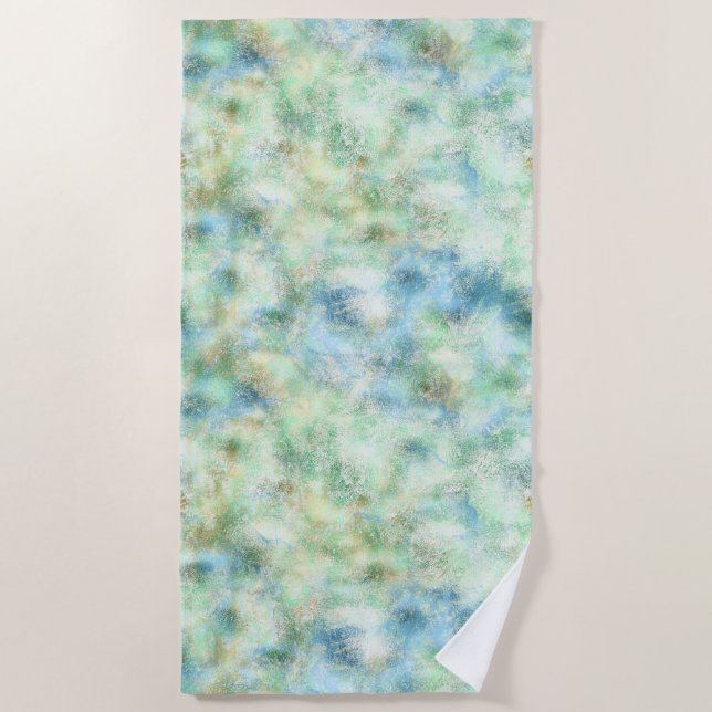 Serviette De Plage Marbre d'or Aqua Mint Abstrait (Devant)