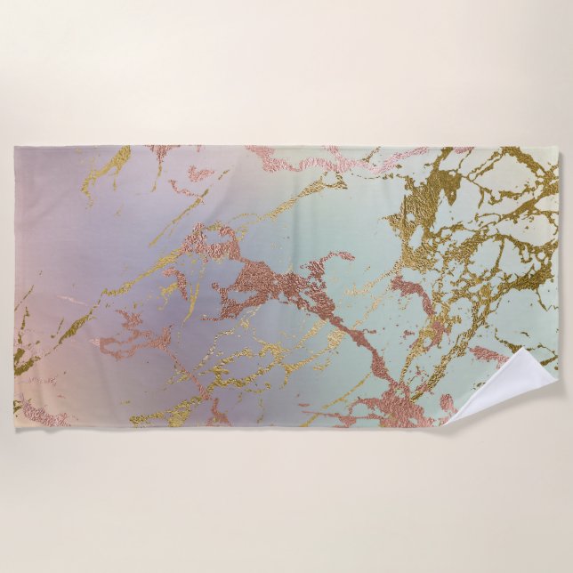 Serviette De Plage Marbre élégant | Monnaie Beige Sage Vert Rose Or (Devant)