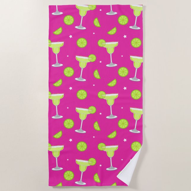Serviette De Plage Margarita Cocktail Rose Vert Été Amusement (Devant)