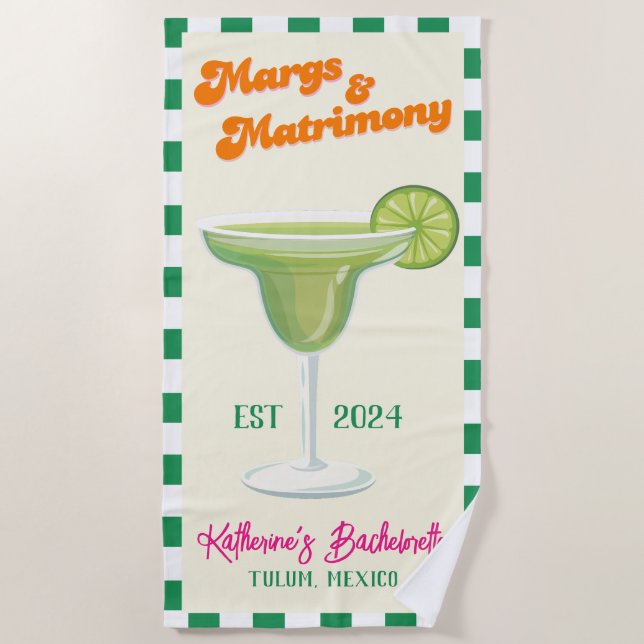 Serviette De Plage Marges et Mariage Bridesmaid Bachelorette Party (Devant)