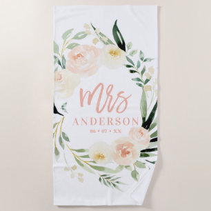 Serviette De Plage mariage floral couleur vert crème d'eau