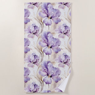 Serviette De Plage Mariage Romantique aux Iris Violets Fleuris