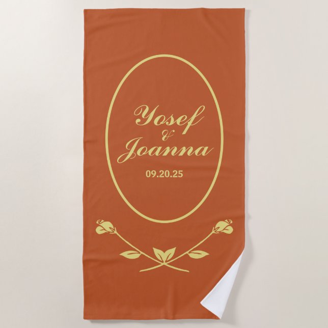 Serviette De Plage Mariage Rose en terre cuite (Devant)