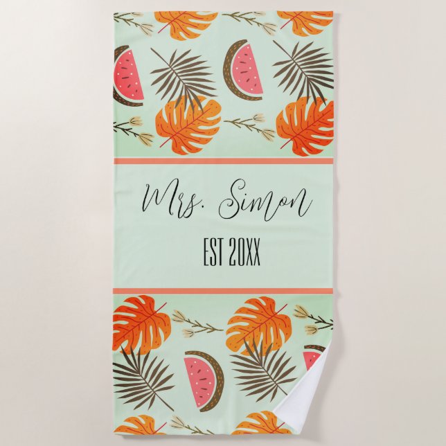 Serviette De Plage Mariage sur mesure Tropical Hawaiian (Devant)