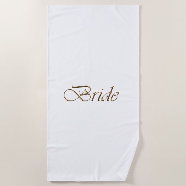 Serviette De Plage Mariée, écriture or élégant chic mariage blanc (Devant)
