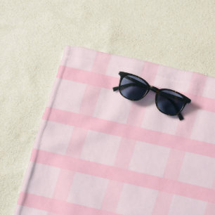 Serviette De Plage Mariée Rouge et Motif à Carreaux Rose Thé