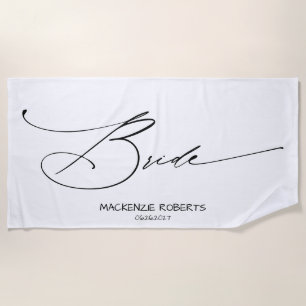 Serviette De Plage Mariée   Script moderne noir personnalisé