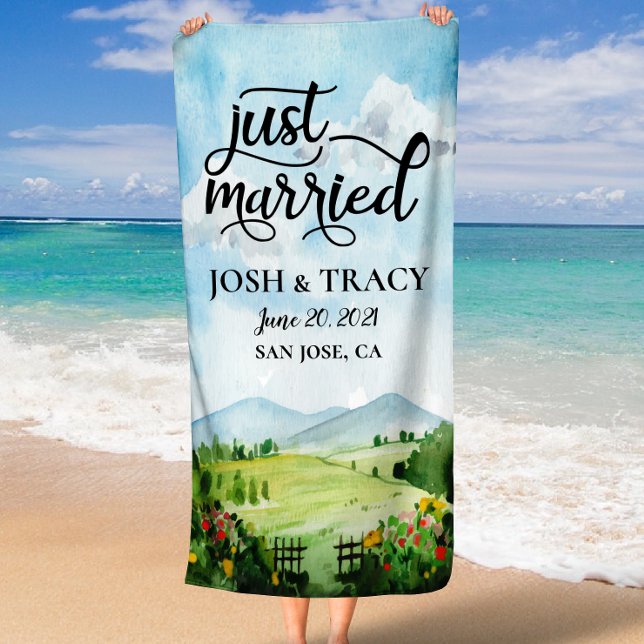 Serviette De Plage Mariés à peine, Monsieur et Madame, Nouveaux marié (Just Married, Mr and Mrs, Newlywed, Honeymoon Beach Towel)