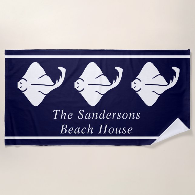 Serviette De Plage Marine Bleue Côte Bleue Nautique Stingray Manta Ra (Devant)