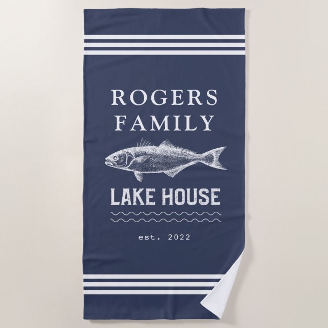 Serviette De Plage Marine Blue Custom Family Lake House (Devant)