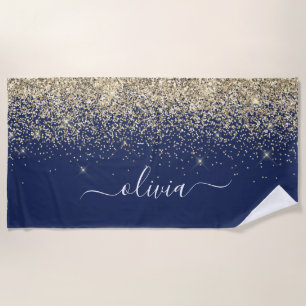 Serviette De Plage Marine Blue Gold Parties scintillant Girl Monogram