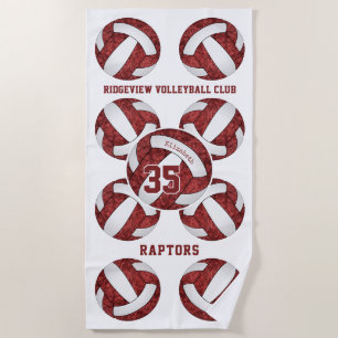 Serviette De Plage maroon blanc équipe couleurs cadeaux volleyballs g