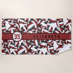 Serviette De Plage maroon noir équipe de volley-ball personnalisé cou