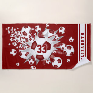 Serviette De Plage maroon soccer ballon souffle son nom maillot numér
