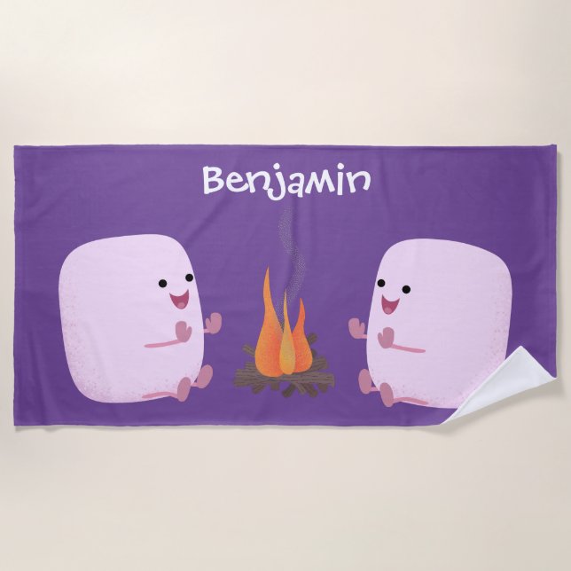 Serviette De Plage Marshmallows mignons roses par dessin animé sur le (Devant)
