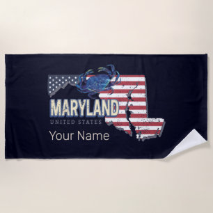 Serviette De Plage Maryland États-Unis Retro State Map Vintage USA
