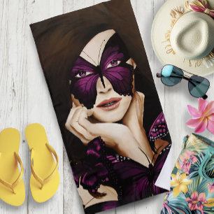 Serviette De Plage Mascarade de Papillon Violet Femme Élégante Fantai