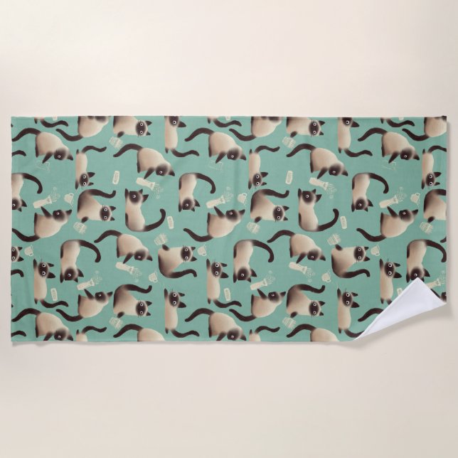 Serviette De Plage Mauvais chats siamois frapper des trucs (Devant)