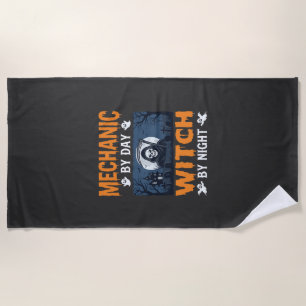 Serviette De Plage Mécanicien Halloween le jour Sorcière la nuit