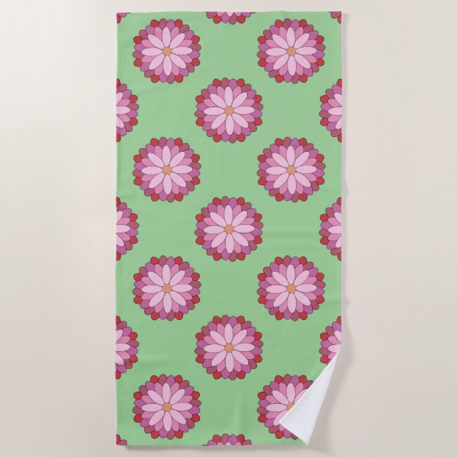 Serviette De Plage Médaillon asiatique rose pastel Floral (Devant)