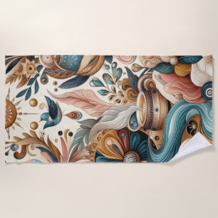 Serviette De Plage Mélange bohème de fleurs turquoises, magenta, viol