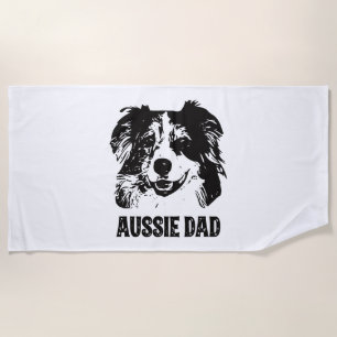 Serviette De Plage Mens Aussie Papa - Australian Shepherd Chien Papa