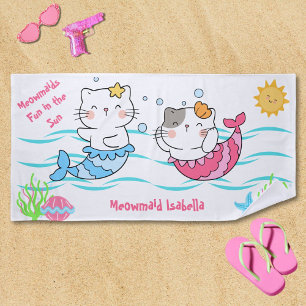 Serviette De Plage Meowmaids Mermaid Chats amusants au soleil Mercats
