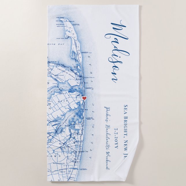 Serviette De Plage Mer Bright NJ personnalisé Bachelorette Week-end (Devant)