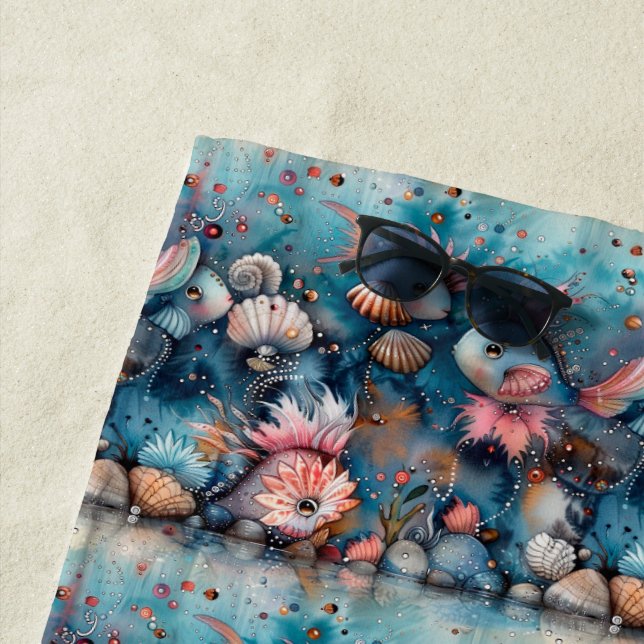 Serviette De Plage Mer savonneuse habitants de poissons amusants (En situation)