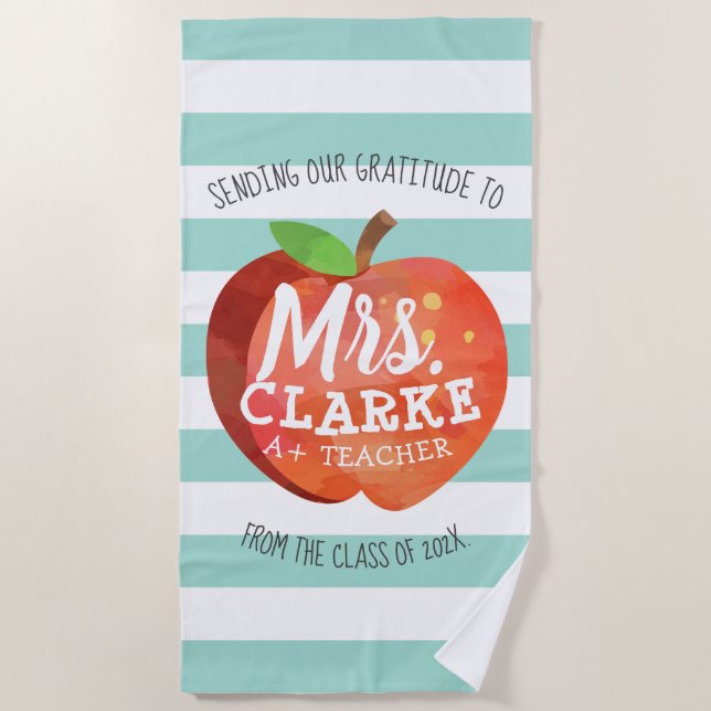 Serviette De Plage Merci nommé customisé par | d'Apple du professeur (Devant)