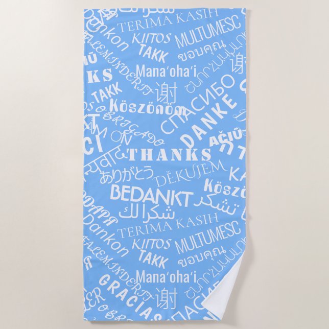 Serviette De Plage Merci Texte multilingue Blue Beach Towel (Devant)