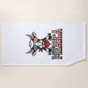 Serviette De Plage Merica Graphique de gravure vintage de vache patri