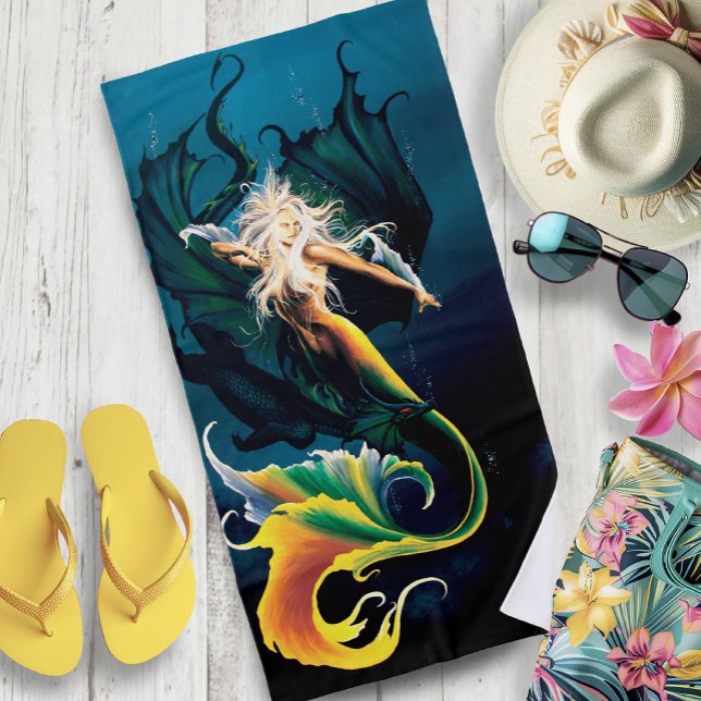 Serviette De Plage Mermaid Dragon Imaginaire bleu (Créateur téléchargé)