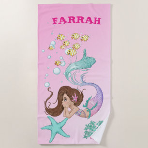 Serviette De Plage Mermaid mignonne Amidon rose cheveux foncé personn