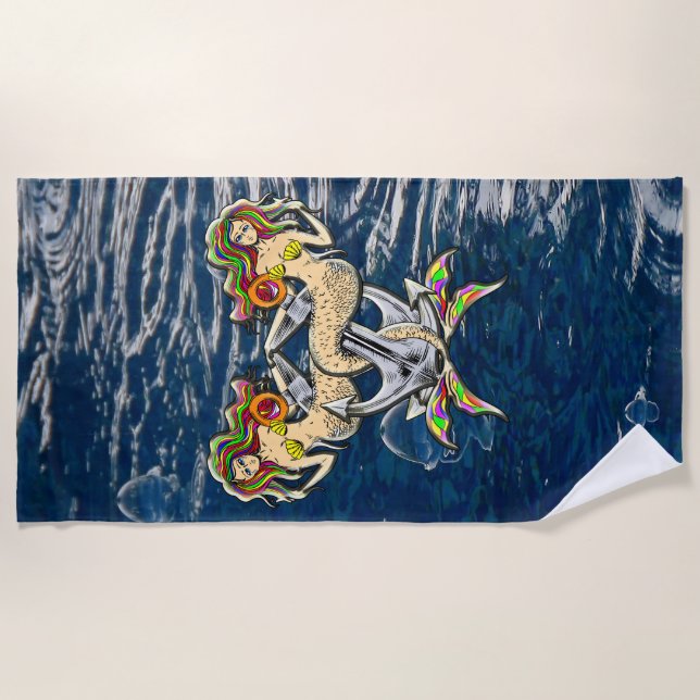 Serviette De Plage Mermaids - Design nautique pour les amoureux des o (Devant)