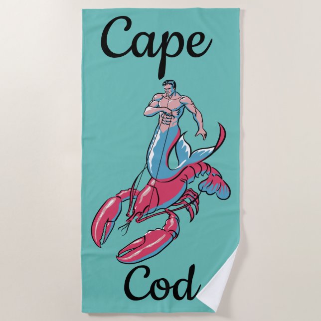 Serviette De Plage Merman Riding Lobster Beach Towne (Devant)