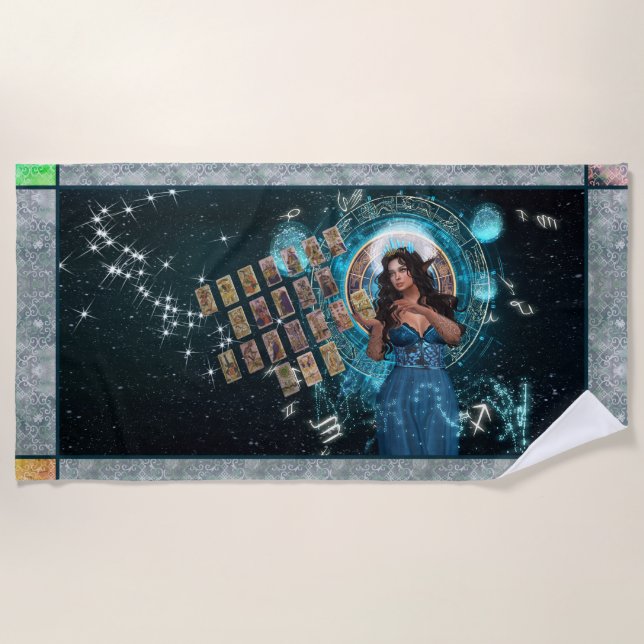 Serviette De Plage Messager de déesse céleste avec cartes Tarot (Devant)