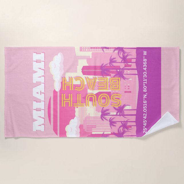 Serviette De Plage Miami Beach, Miami Travel Art, Preppy Room, Rose (Devant)