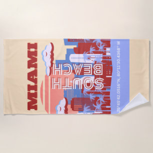 Serviette De Plage Miami Beach, Miami Travel Art, Retro