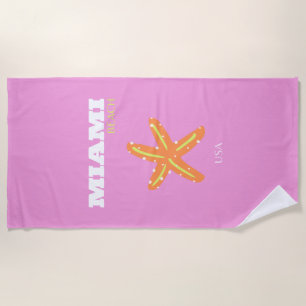 Serviette De Plage Miami, Miami Beach, Floride, Preppy, Rose, Orange