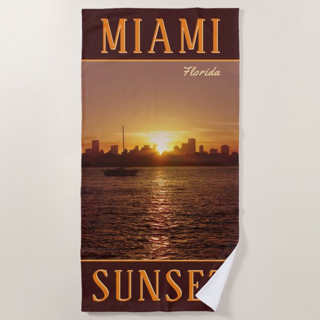 Serviette De Plage Miami Skyline à Sunset (Devant)