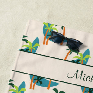 Serviette De Plage Mid Century Moderne Palm Oasis Nom personnalisé
