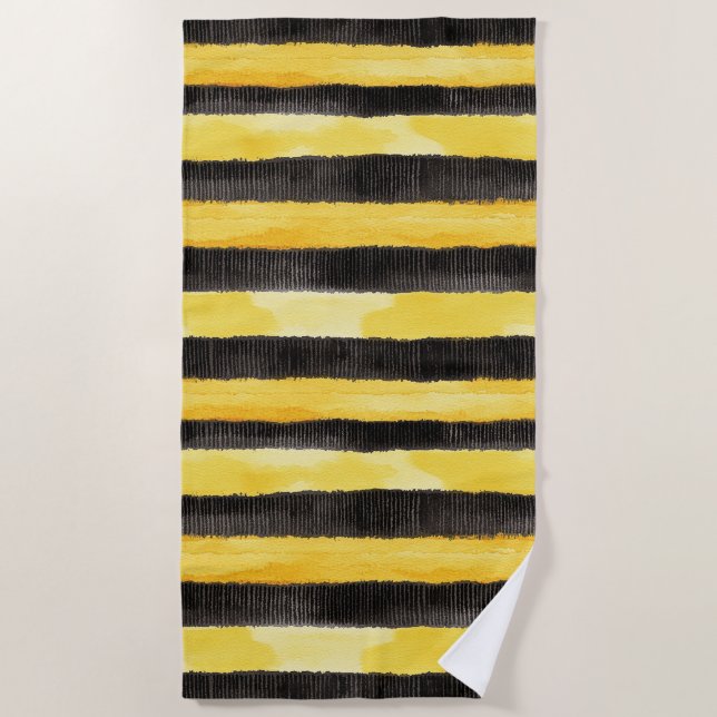 Serviette De Plage Miel Abeille Noir Or Jaune Noël (Devant)