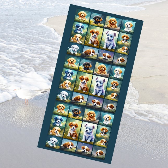 Serviette De Plage Mignonne collage de chiot, chiens bébés (Créateur téléchargé)