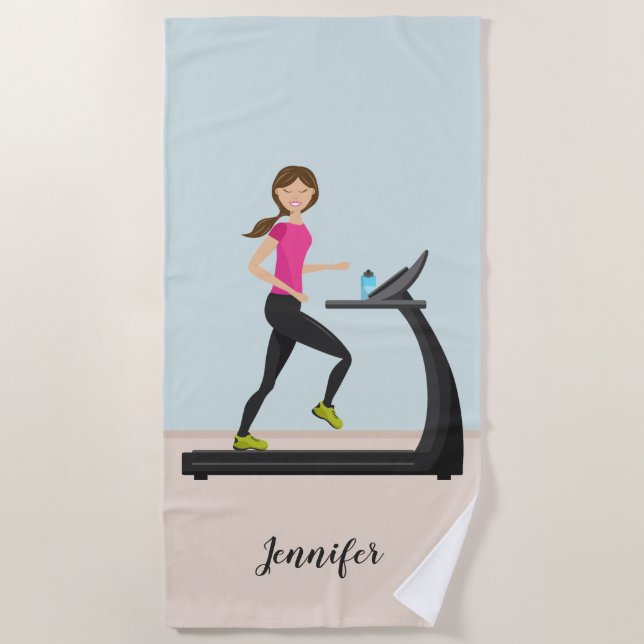 Serviette De Plage Mignonne Fille Courir Et Nom Personnalisé Fitness (Devant)
