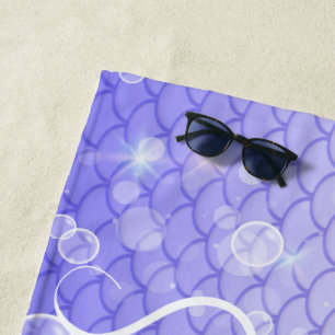 Serviette De Plage Mignonne fille sirène échelles bulles Monogramme