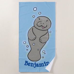 Serviette De Plage Mignonne manatée bébé avec bulles illustration
